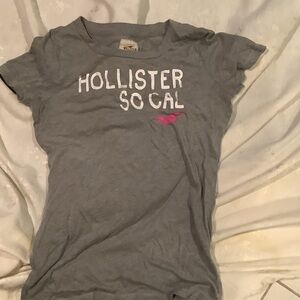 Hollister Gray Tee with Pink Logo Size L